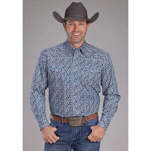 Roper Men's 3XL Long Sleeve Paisley Print Snap Western Shirt Blue